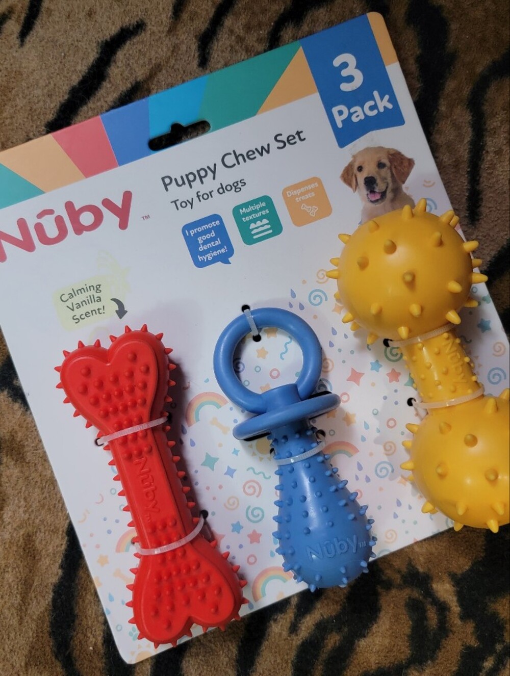 Puppy Chew Set Toy- Dental Binki Bone Barbell (3 Pack) New Sz Small
